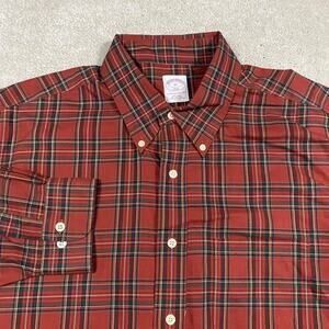 Brooks Brothers Shirt Mens XL Red Plaid Non Iron Button Down Classic Long Sleeve